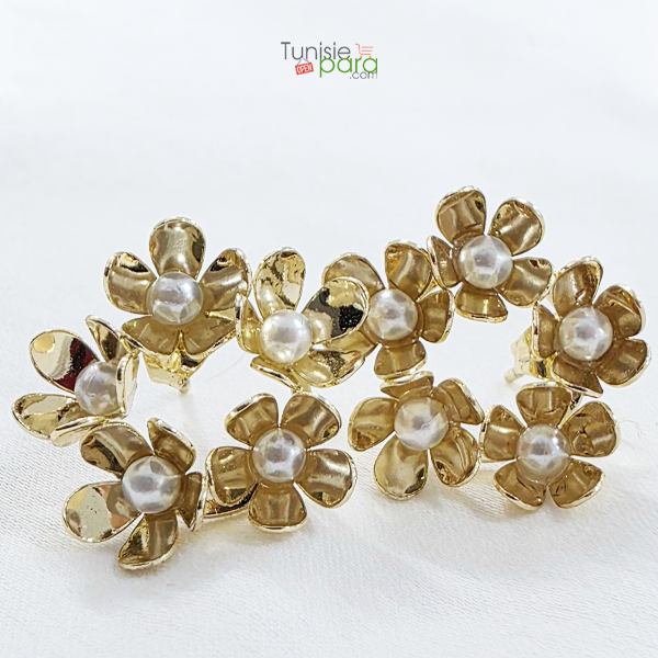 Boucles d’Oreilles Fleurs en Acier Inoxydable Doré